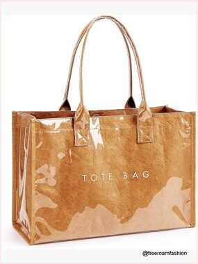 Large PVC Kraft Paper Tote Bag with Top Handle, Waterproof Work Handbag